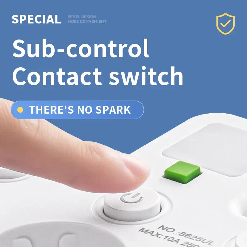 3–4 Outlet Adapter with 2x USB & 1x Type-C | 2500W | Surge Protection & Control Switch