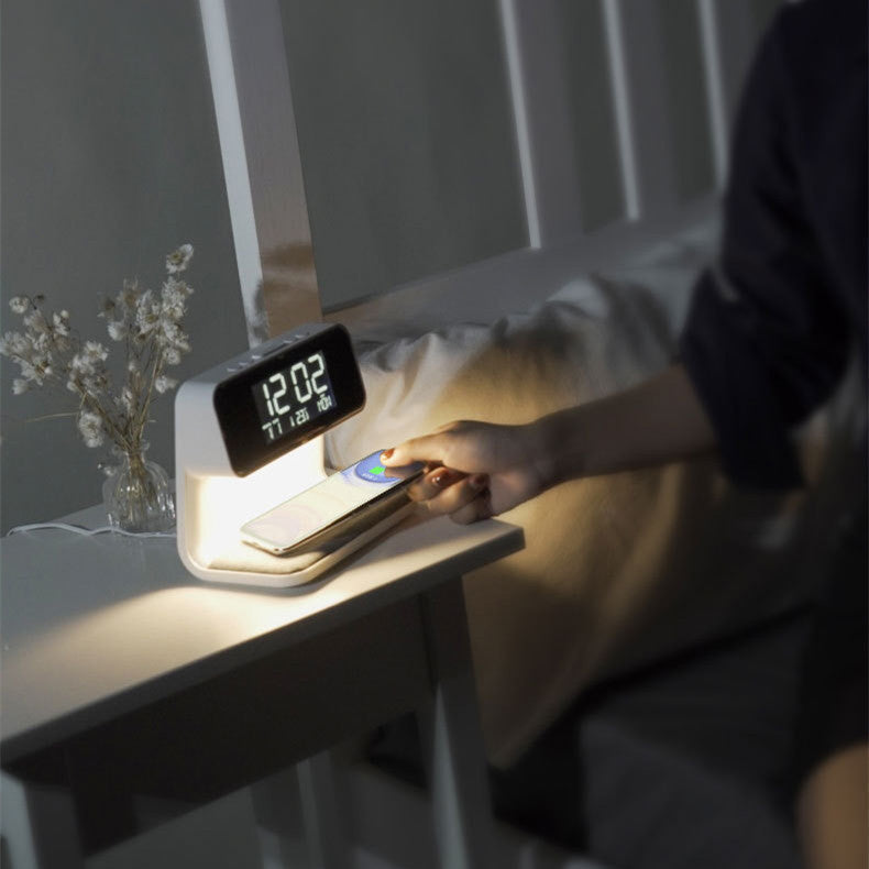 3-in-1 Bedside Lamp with Wireless Charger, LCD Alarm Clock & Touch-Dimmable LED Table Lamp