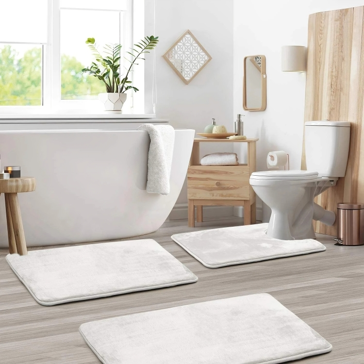 3-Piece Memory Foam Bath Mat Set, Quick-Drying and Non-Slip Bathroom Rugs with Velvety Soft Surface