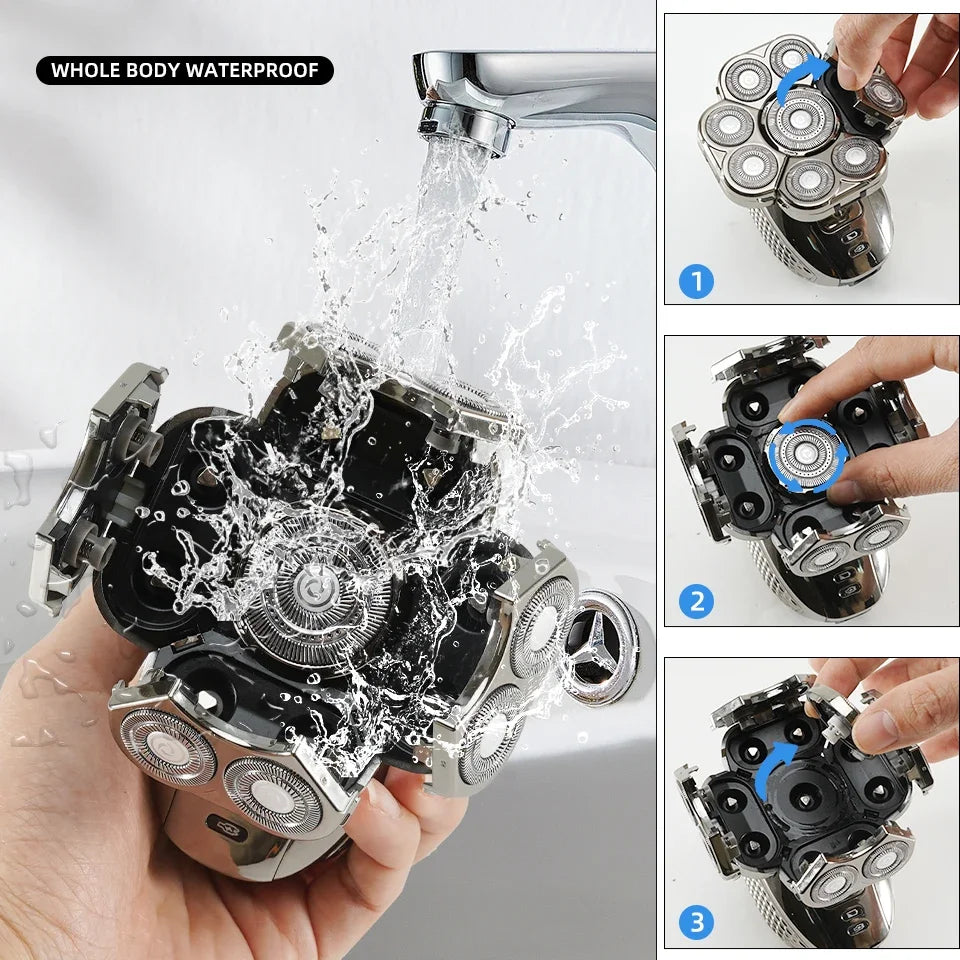 6-in-1 Waterproof Men's Electric Shaver with 9D Floating Heads and Grooming Kit