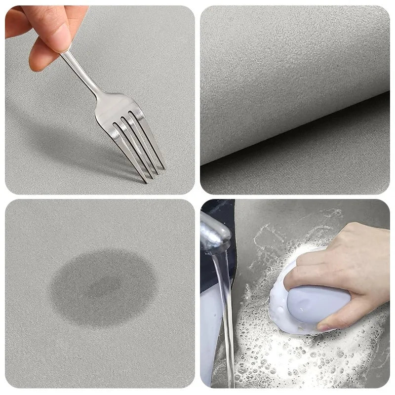 AquaStone Kitchen & Bath Mat - Diatomite & Velvet-Look, Super Absorbent, Non-Slip, Washable & Durable
