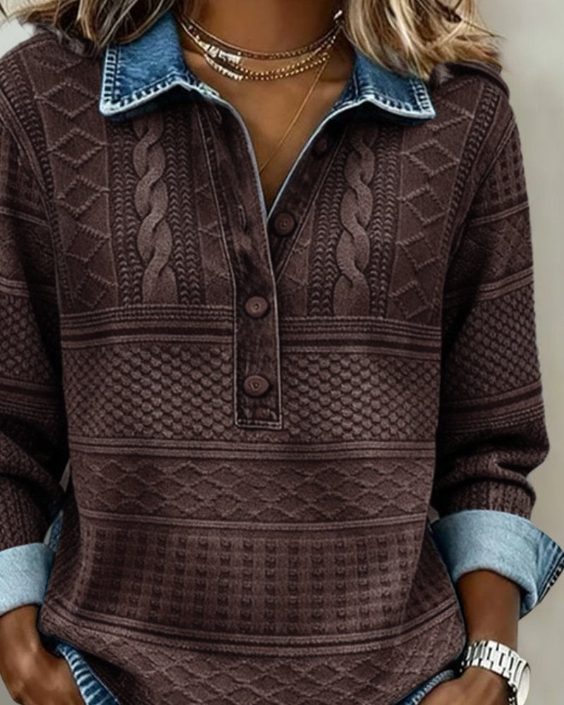 Cable- Collared Half-Button Pullover Sweater