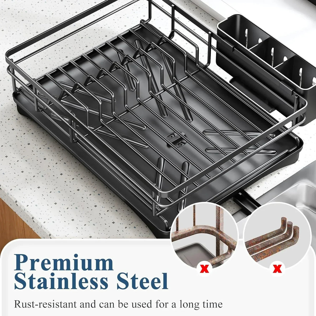 Dish Drying Rack with Drainboard and Large Cutlery Holder – Nova