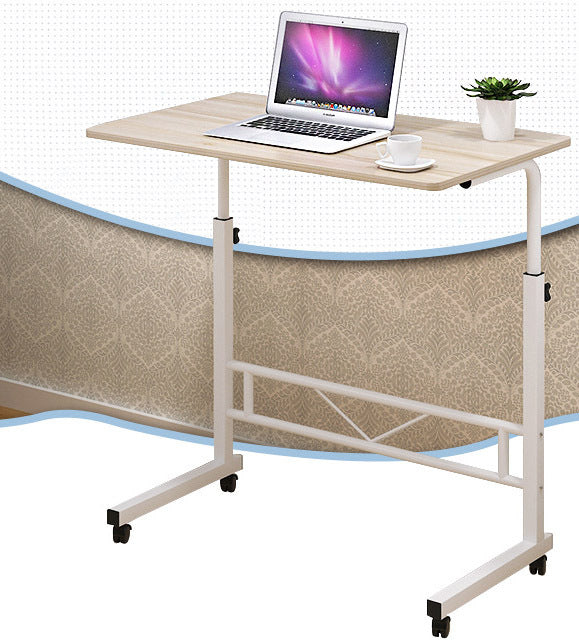 Height-Adjustable Mobile Laptop Desk on Wheels with White Steel Frame and Wood Top