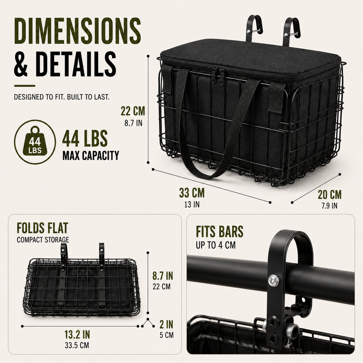 Large-Capacity Front and Rear Bike Basket