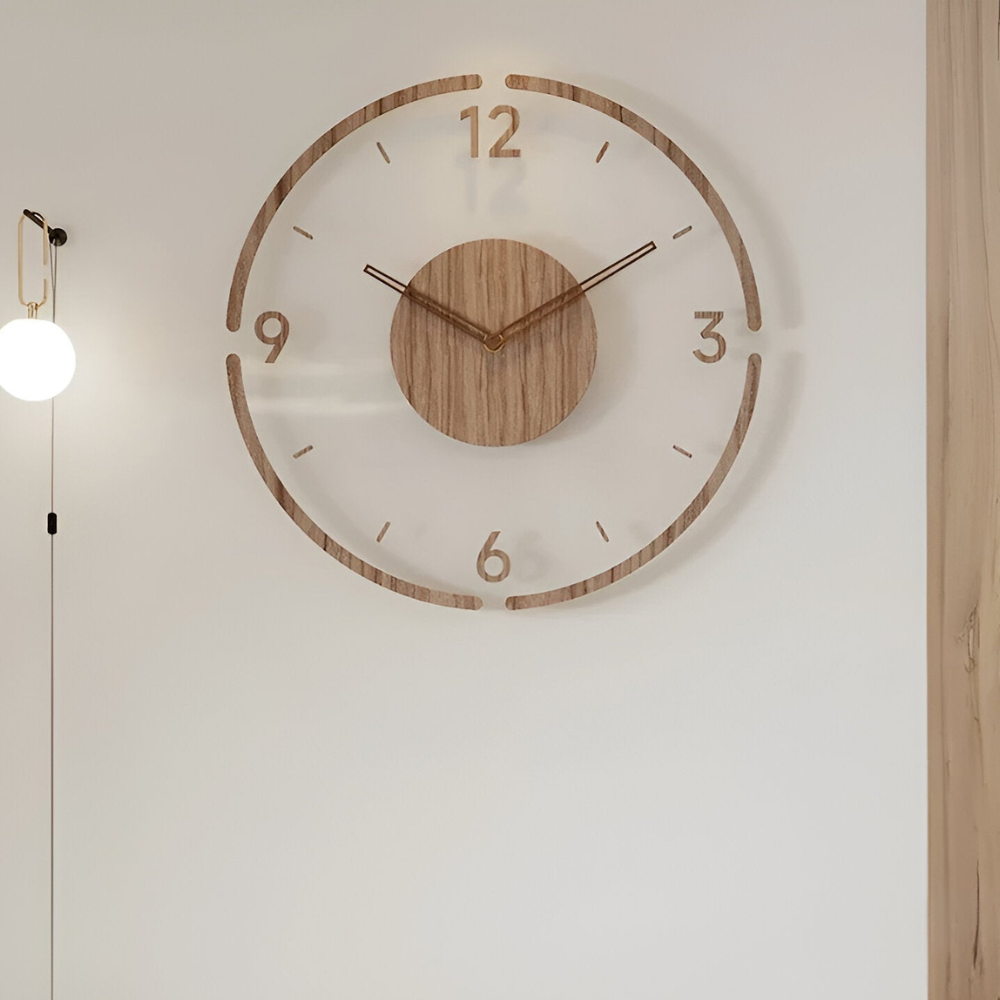 Large Modern Wall Clock with Quiet Mechanism – Natural Wood Design