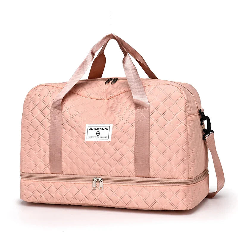 Lightweight Quilted Travel Bag | Large Duffle & Weekender Bag with Shoe & Wet Compartments | Carry-On Approved & Foldable