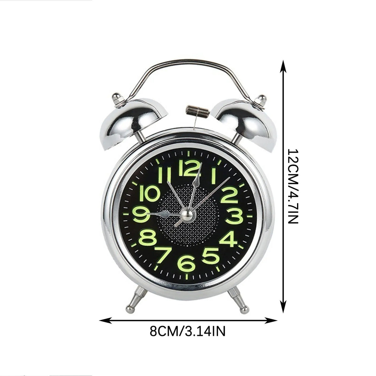 Loud Retro Twin Bell Alarm Clock with Silent Movement, Battery-Operated for Heavy Sleepers