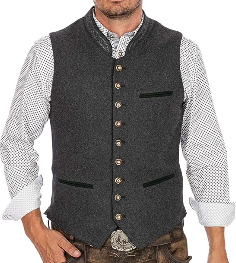 Men's Grey Traditional Tracht Vest - Classically Elegant and Versatile