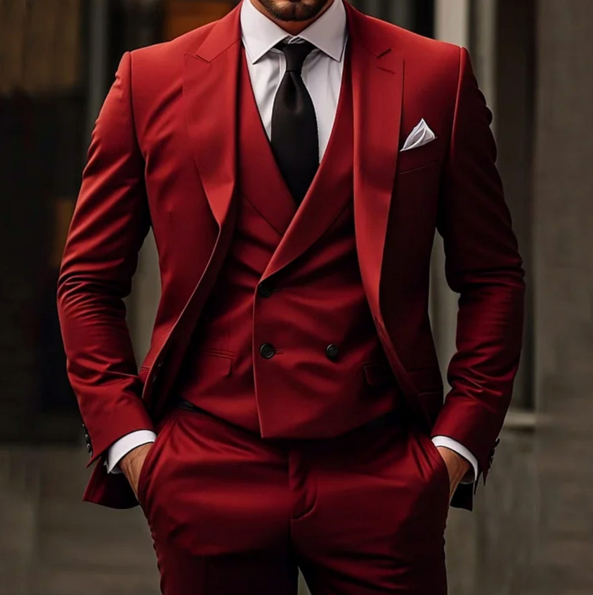 Men's Slim Fit Three-Piece Suit Set with Tailored Jacket, Vest and Trousers