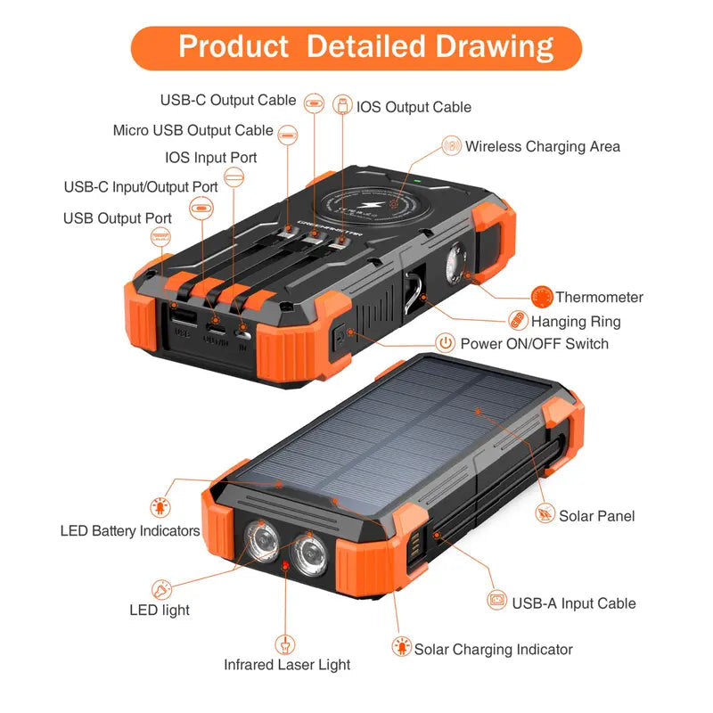 Solar Power Bank Emergency Battery IPX4