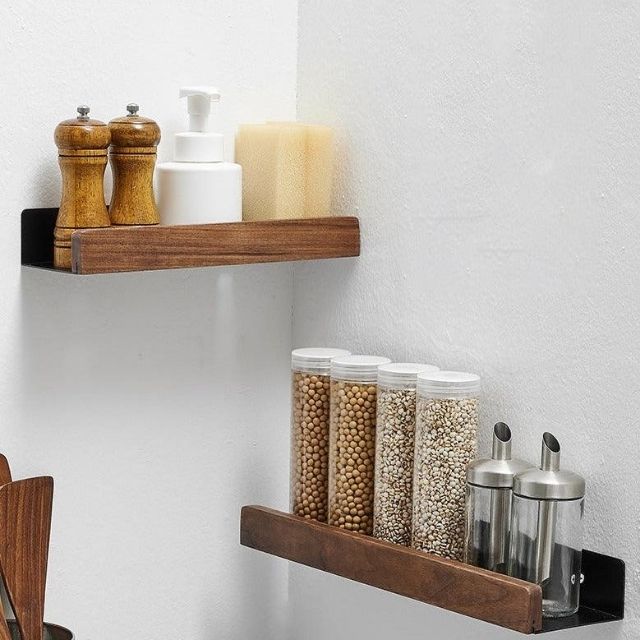 Solid Wood Bathroom Shelf – No-Drill Wall-Mounted Bathroom Organizer