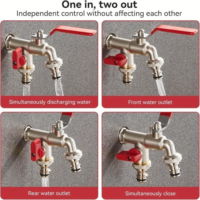 Stainless Steel Dual-Outlet Garden Tap – Rust-Resistant 2-Way Faucet with Quick Connector & Independent Valves