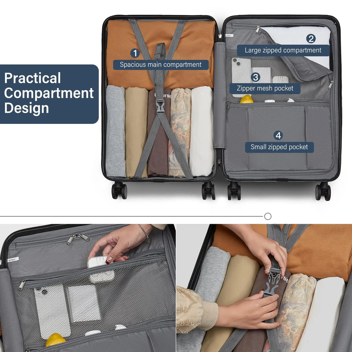 Unisex Durable Hardshell Travel Suitcase with Spinner Wheels