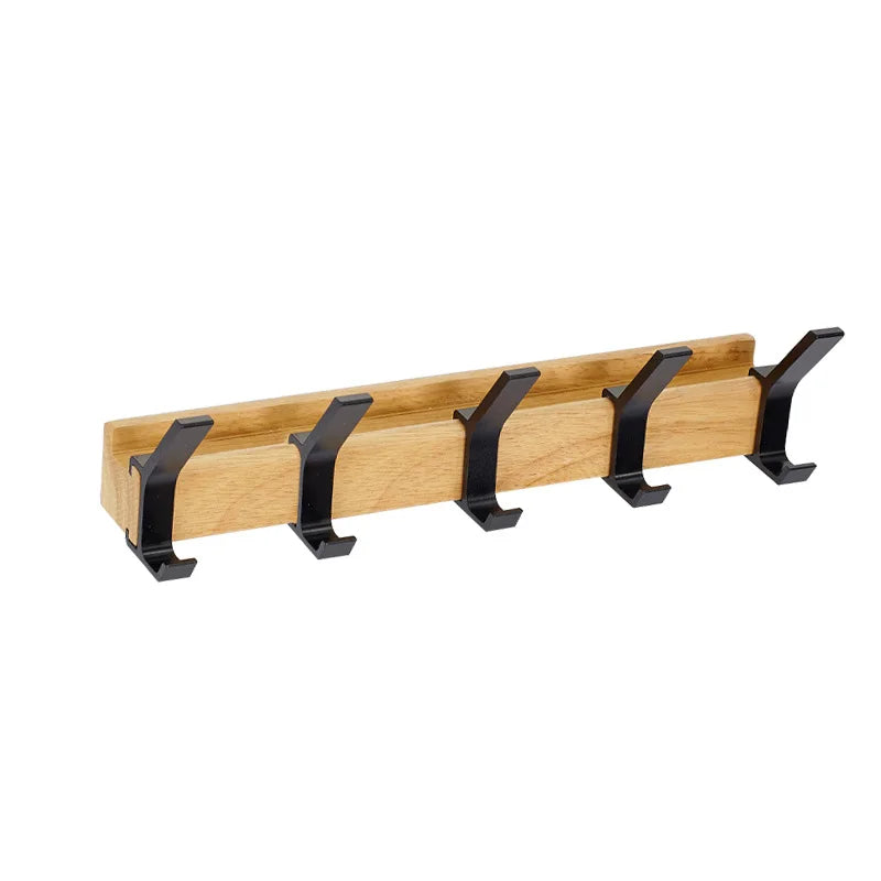 Wall-Mounted Coat Rack with Movable Hooks – Elegant Wood and Metal Combination