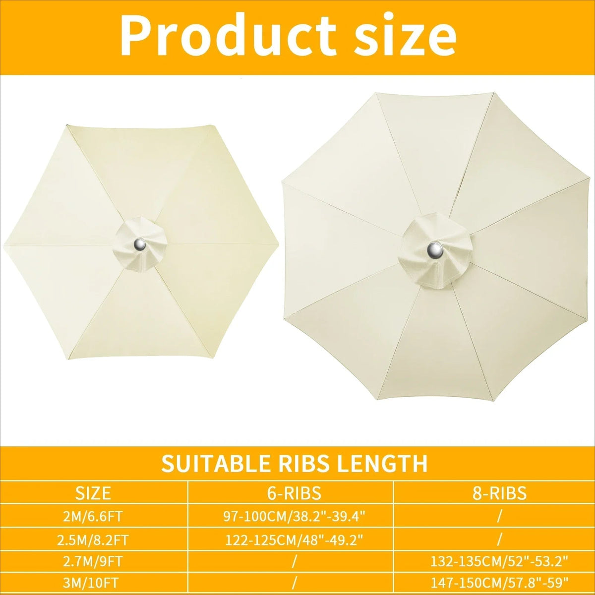 Water-Repellent Parasol Canopy for 6/8-Rib Umbrellas with Air Vent
