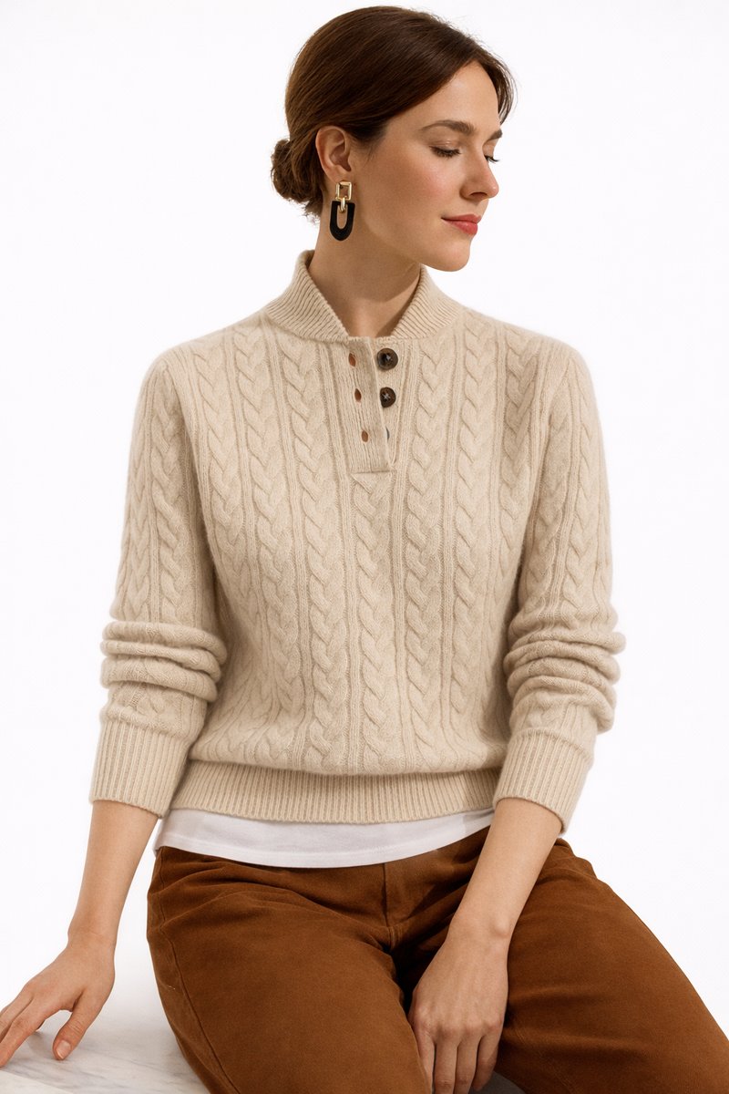 Women's Cable Button-Neck Pullover Sweater