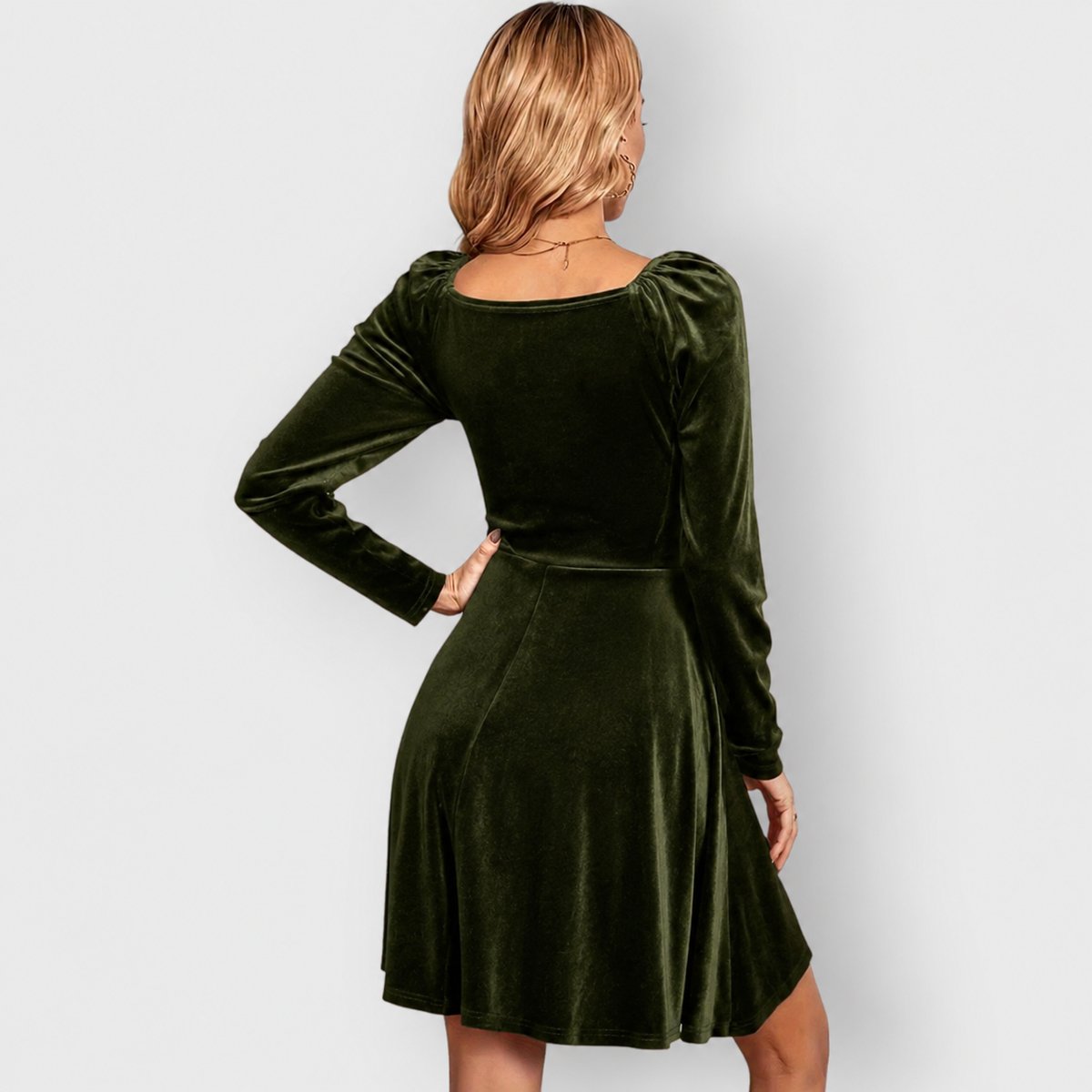Women's Deep V-Neck Long Sleeve Formal Skater Dress