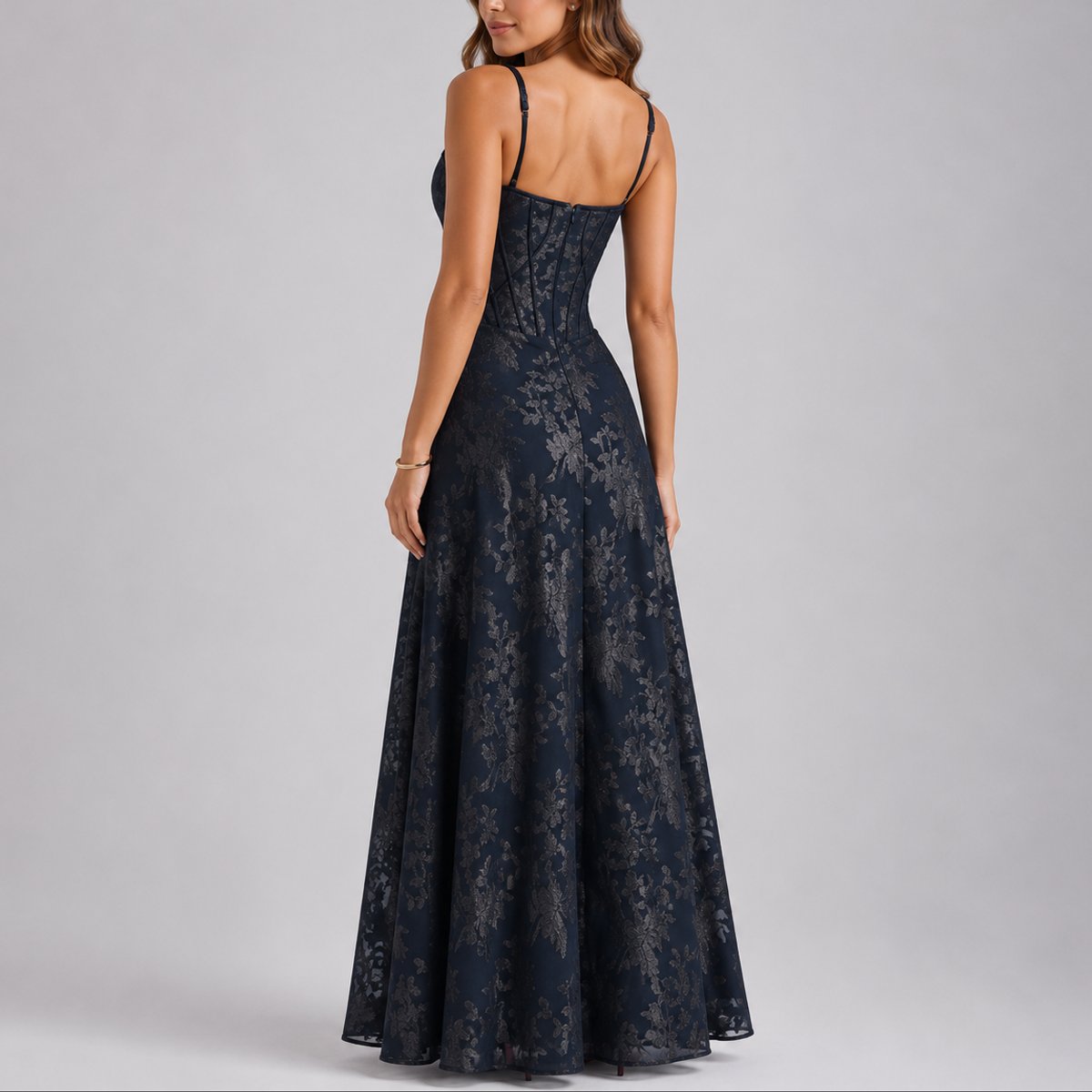 Women's Floral Corset A-Line Maxi Fall Wedding Guest Dress