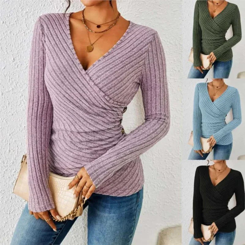 Women's Long Sleeve V-Neck Wrap Top