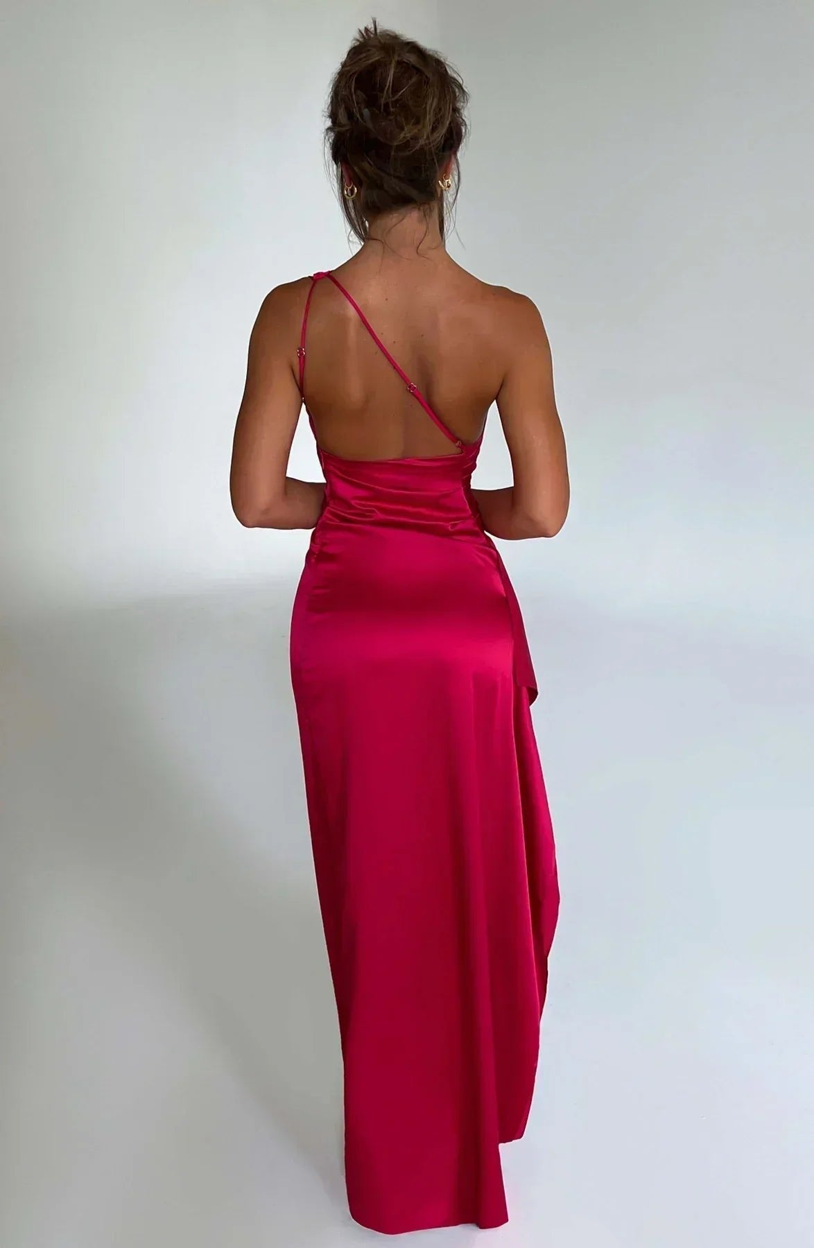 Women's One-Shoulder Ruched Maxi Dress with High Slit
