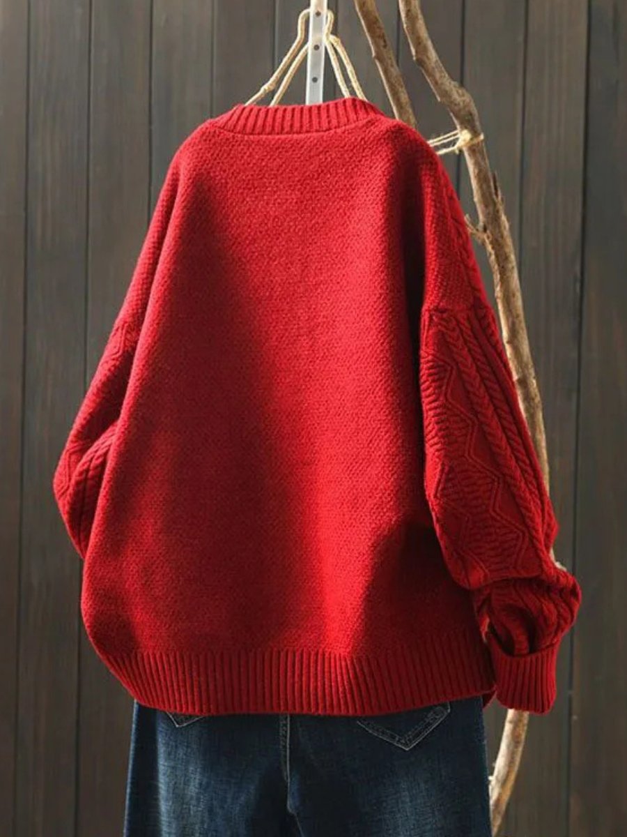 Women's Oversized Cable- Button-Down Cardigan Sweater