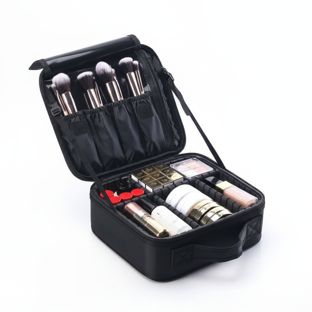Women's Travel Makeup Organizer Bag with Compartments and Adjustable Dividers