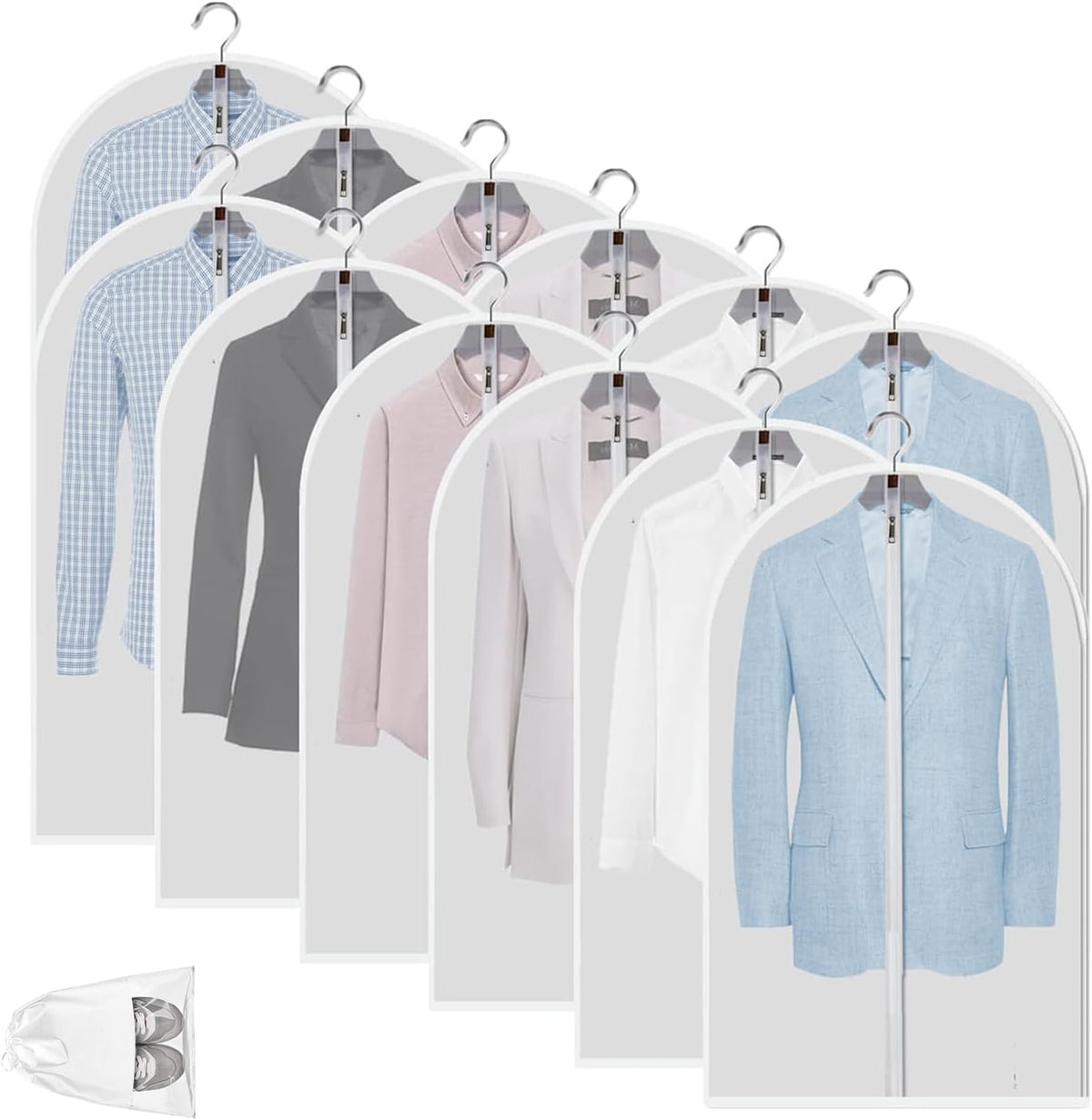 12-Piece Set Translucent PEVA Dustproof Garment Bags