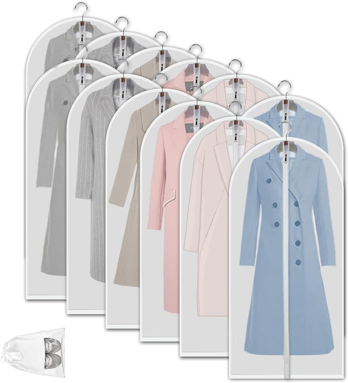 12-Piece Set Translucent PEVA Dustproof Garment Bags