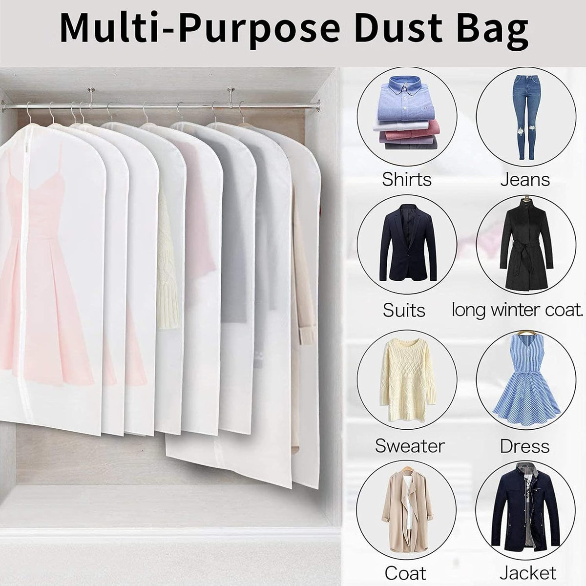 12-Piece Set Translucent PEVA Dustproof Garment Bags