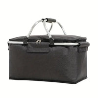 18L Collapsible Picnic Basket - Waterproof Oxford Fabric - Aluminum Frame - Black, Grey & Blue