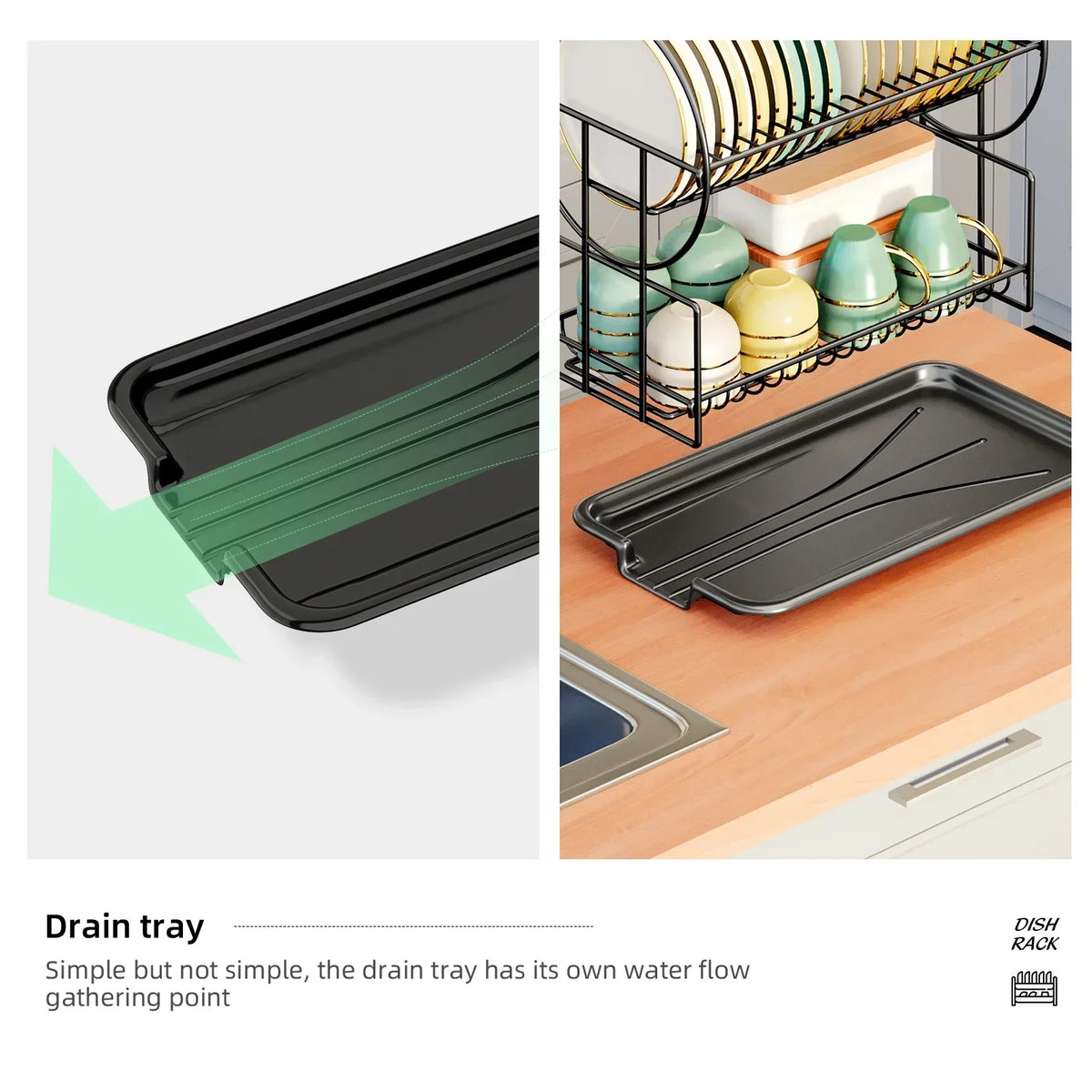 2-Tier Dish Drying Rack with Drainboard and Cutlery Holder – Aria