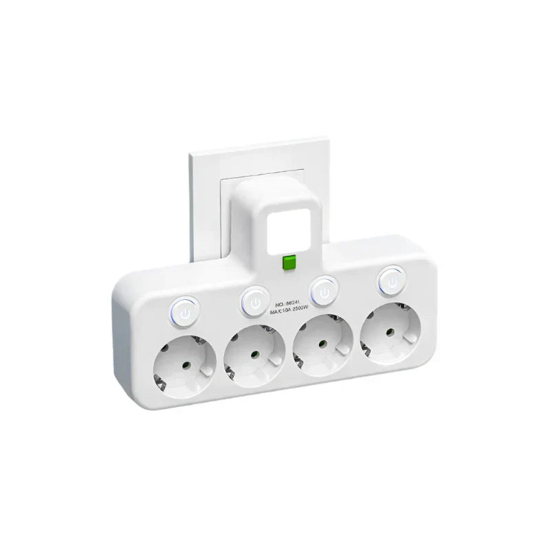 3–4 Outlet Adapter with 2x USB & 1x Type-C | 2500W | Surge Protection & Control Switch