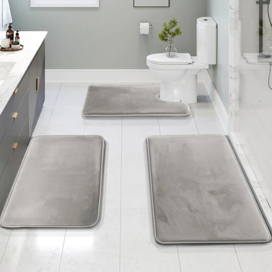 3-Piece Memory Foam Bath Mat Set, Quick-Drying and Non-Slip Bathroom Rugs with Velvety Soft Surface