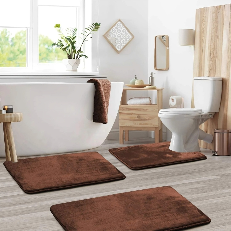 3-Piece Memory Foam Bath Mat Set, Quick-Drying and Non-Slip Bathroom Rugs with Velvety Soft Surface