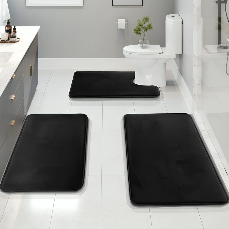3-Piece Memory Foam Bath Mat Set, Quick-Drying and Non-Slip Bathroom Rugs with Velvety Soft Surface