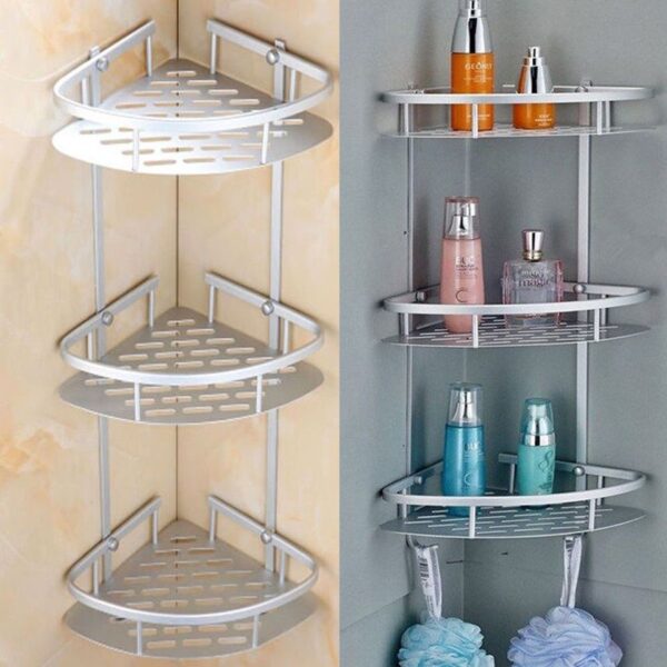 3-Tier Aluminum Bathroom Corner Shelf – Silver