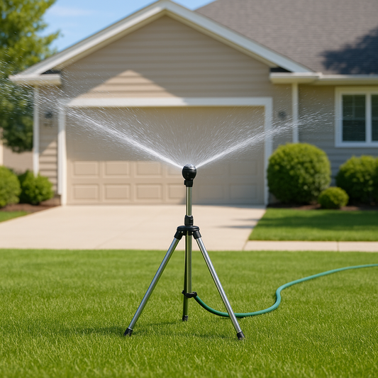 360° Adjustable Garden Sprinkler on Tripod – Stainless Steel Height-Adjustable Lawn Irrigation System