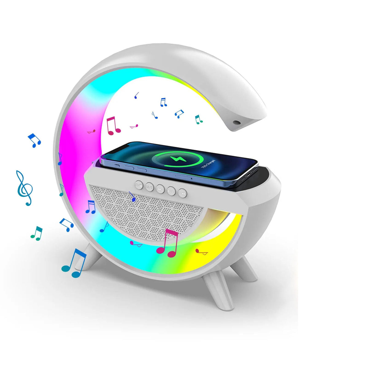 4-in-1 Smart Alarm Clock with Mood Light, Bluetooth Speaker, and Wireless Charger