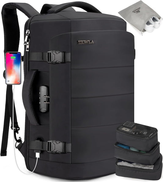 40L Water-Resistant Travel Laptop Backpack with USB Port & Anti-Theft Lock