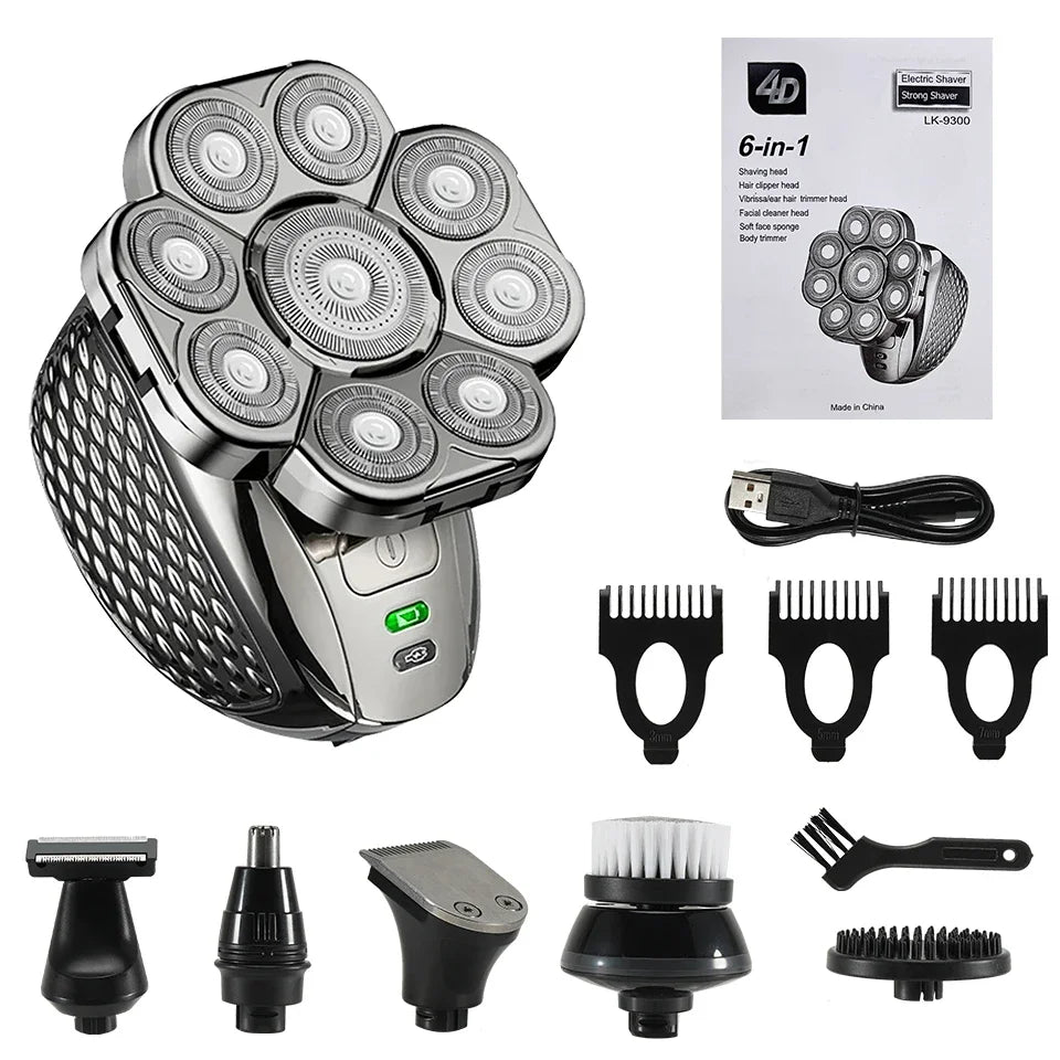 6-in-1 Waterproof Men's Electric Shaver with 9D Floating Heads and Grooming Kit