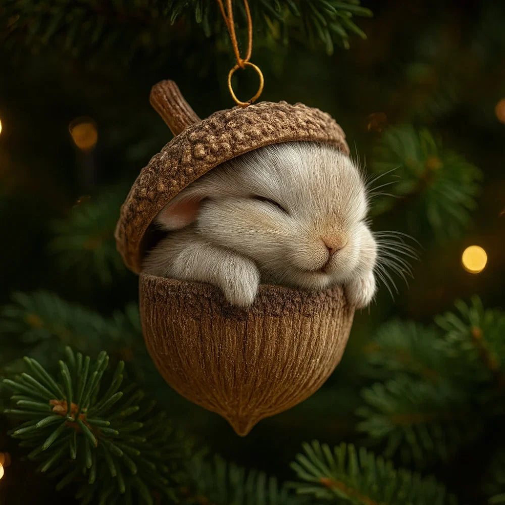 Acorn-Shaped Christmas Tree Ornaments with Woodland Animals – Natural Christmas Decorations