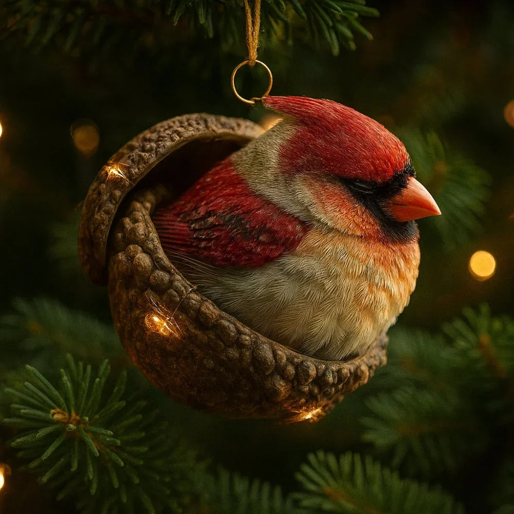 Acorn-Shaped Christmas Tree Ornaments with Woodland Animals – Natural Christmas Decorations