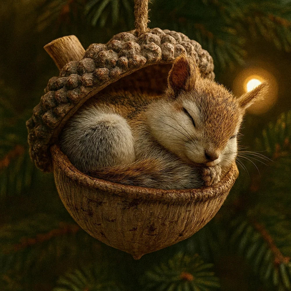 Acorn-Shaped Christmas Tree Ornaments with Woodland Animals – Natural Christmas Decorations