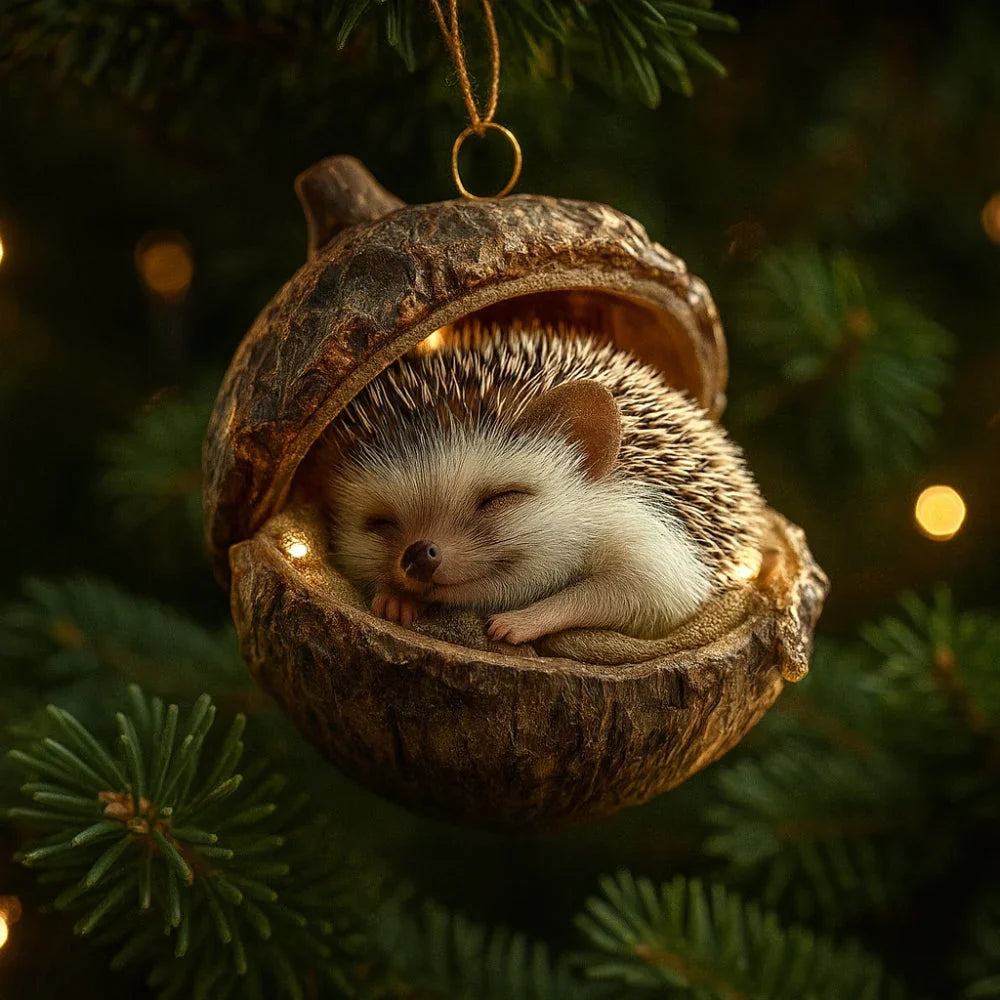 Acorn-Shaped Christmas Tree Ornaments with Woodland Animals – Natural Christmas Decorations