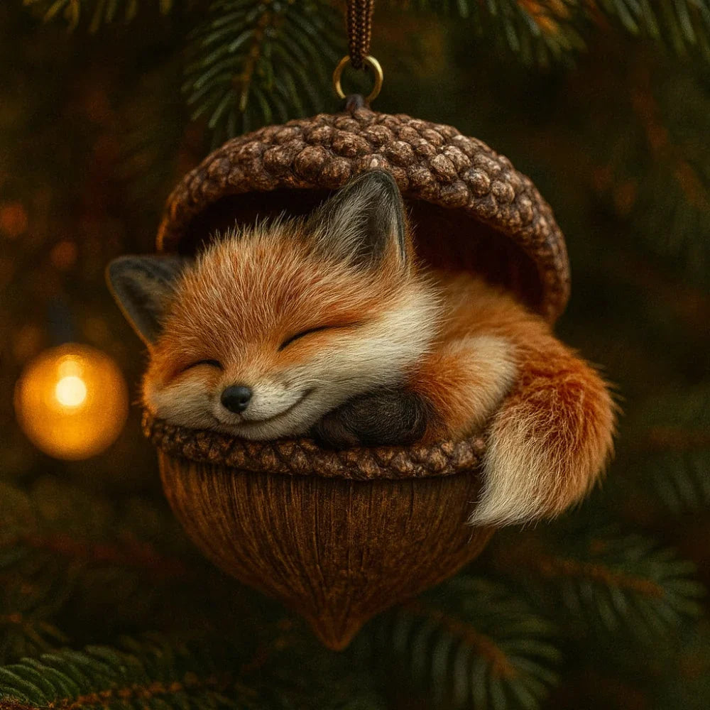Acorn-Shaped Christmas Tree Ornaments with Woodland Animals – Natural Christmas Decorations