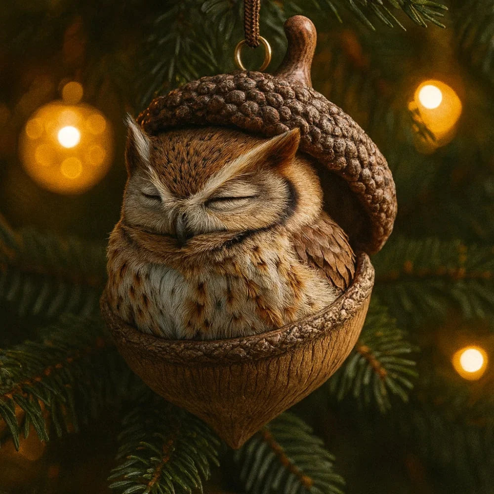 Acorn-Shaped Christmas Tree Ornaments with Woodland Animals – Natural Christmas Decorations