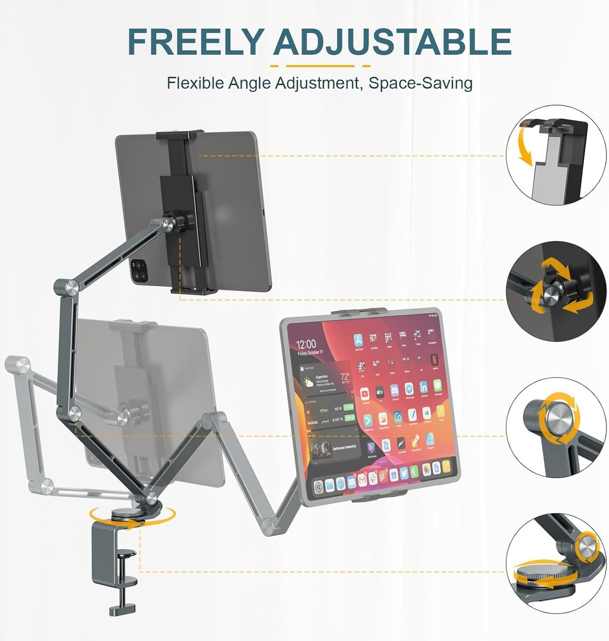 Adjustable Aluminum Tablet Holder with 360° Rotation