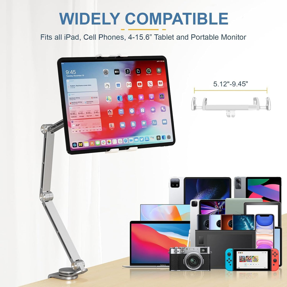 Adjustable Aluminum Tablet Holder with 360° Rotation