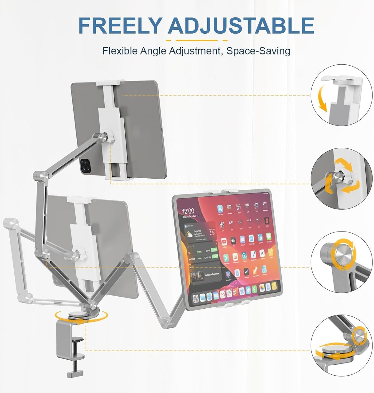 Adjustable Aluminum Tablet Holder with 360° Rotation